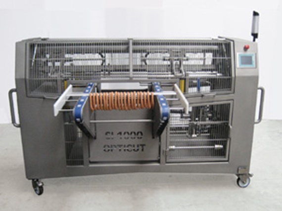 Automatic stainless steel sausage link cutting machine.