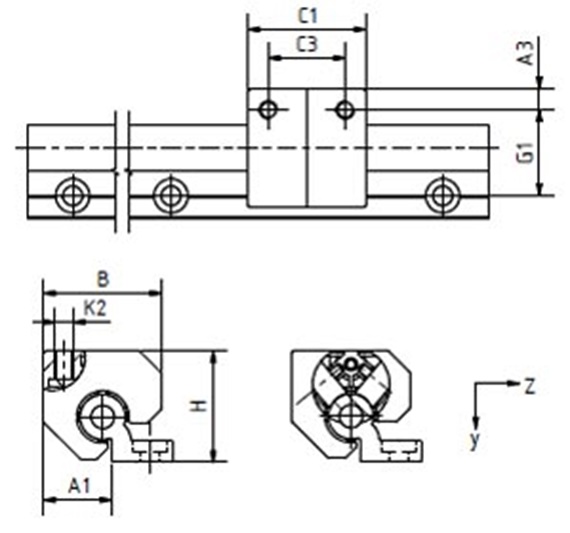 DryLin® W double roller bearing schematic