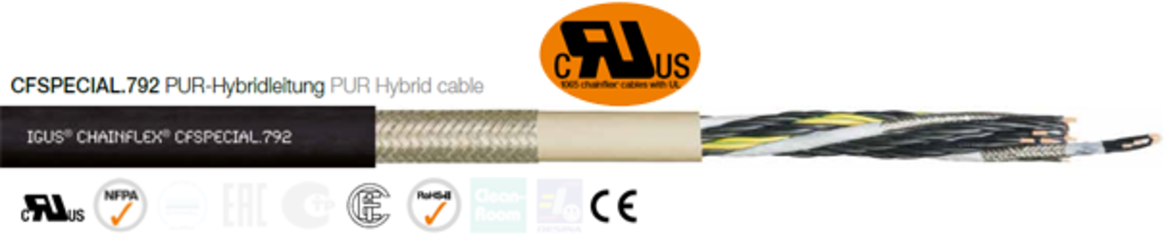 Hybrid cable suitable for the for the 7th axis on robots